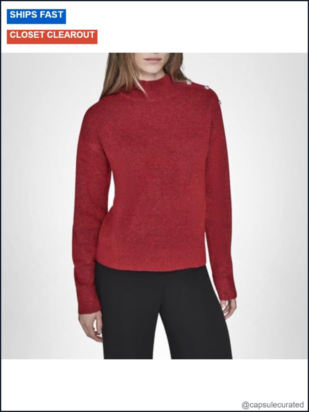 Karl Lagerfeld Long Sleeve Mock Neck Crystal Button Sweater